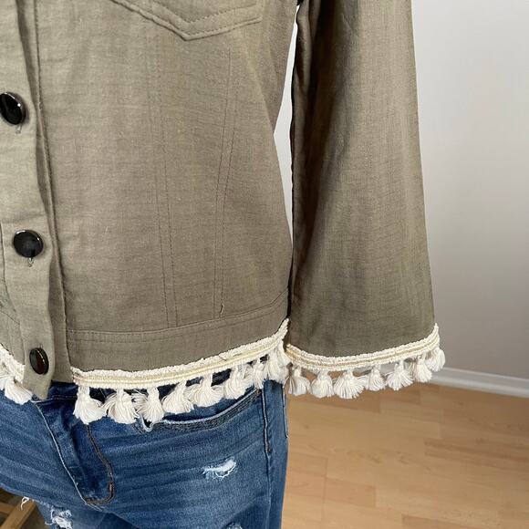 Lulus • Darsha Olive Green Three-Quarter Sleeve Tassel Jacket - Picture 3 of 8